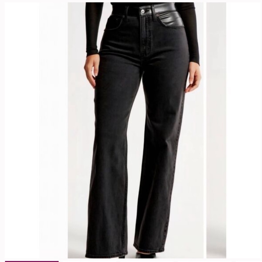 Abercrombie Relaxed Black Jeans with Faux Leather Detail